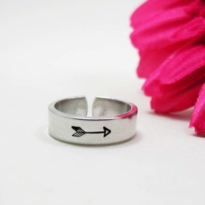 Arrow Ring, Personalized Name Ring, Personalized Ring, Handstamped Ring, Arrow Jewelry, Stamped Arrow, Adjustable Ring, Custom Ring Jewelry image 1