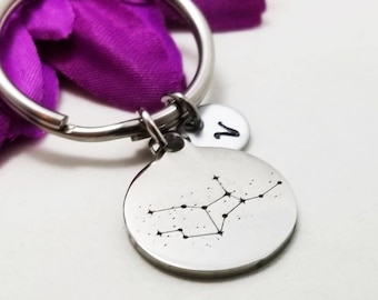 Virgo Keychain, Zodiac Keychain, Initial Keychain, Personalized Keychain, Initial Key, Zodiac Key Ring, Constellation Keychain, Zodiac Charm