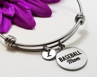 Baseball Bracelet, Mom Bracelet, Expandable Charm Bracelet, Initial Bracelet, Baseball Mom Gift, Sports Jewelry, Softball Mom Bracelet Gift