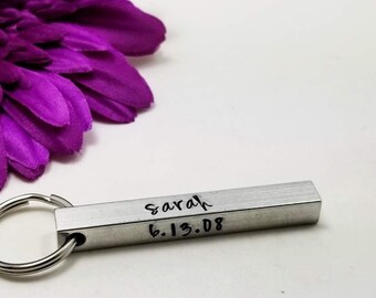 Aluminum Bar Keychain, Personalized Keychain, Custom Keychain, Handstamped Keychain, Aluminum Keychain, Bar Keychain, Silver Keychain Gift