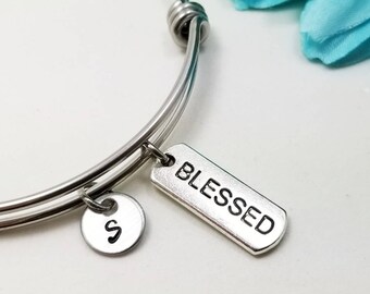 Blessed Bracelet, Faith Bracelet, Initial Charm, Charm Bracelet, Inspirational Bracelet, Personalized Gift, Customized Bangle, Best Friends