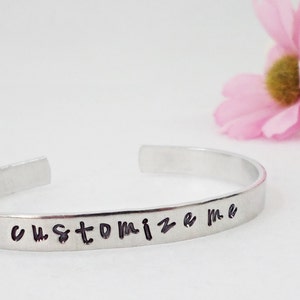 Custom Bracelet Cuff, Personalized Bracelet, Custom Cuff, Hand Stamped Cuff, Personalized Gift, Gift Under 20, Aluminum Bracelet, Customized image 1