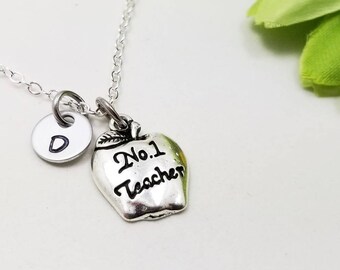 Number One Teacher Necklace, Teacher Gift, Teacher Appreciation, Apple Necklace, Apple Charm Necklace, Teacher Necklace, School Charm Gift