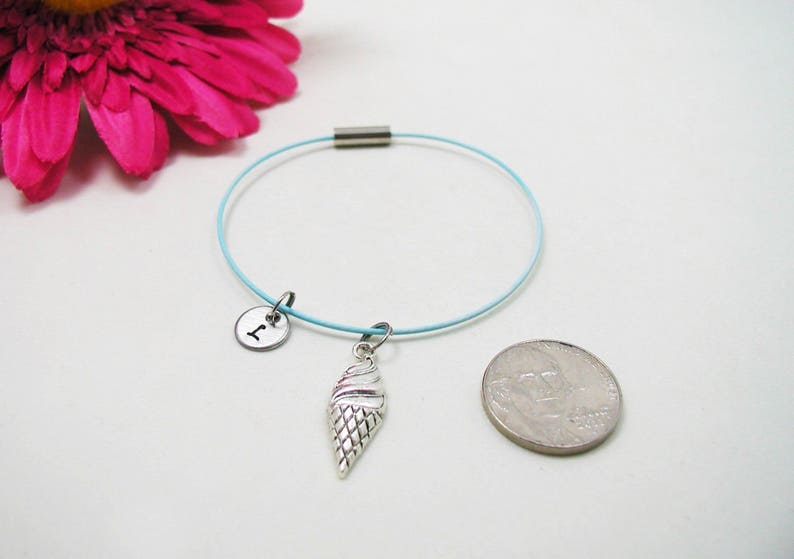 Ice Cream Cone Bracelet, Ice Cream Bangle, Initial Charm, Ice Cream Jewelry, Initial Bracelet, Custom Bracelet, Ice Cream Charm Bracelet image 2