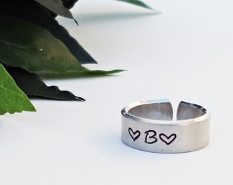 Personalized Initial Ring, Personalized Ring, Custom Initial Ring, Hand Stamped Ring, Name Ring, Mothers Ring, Adjustable Ring, Silver Ring