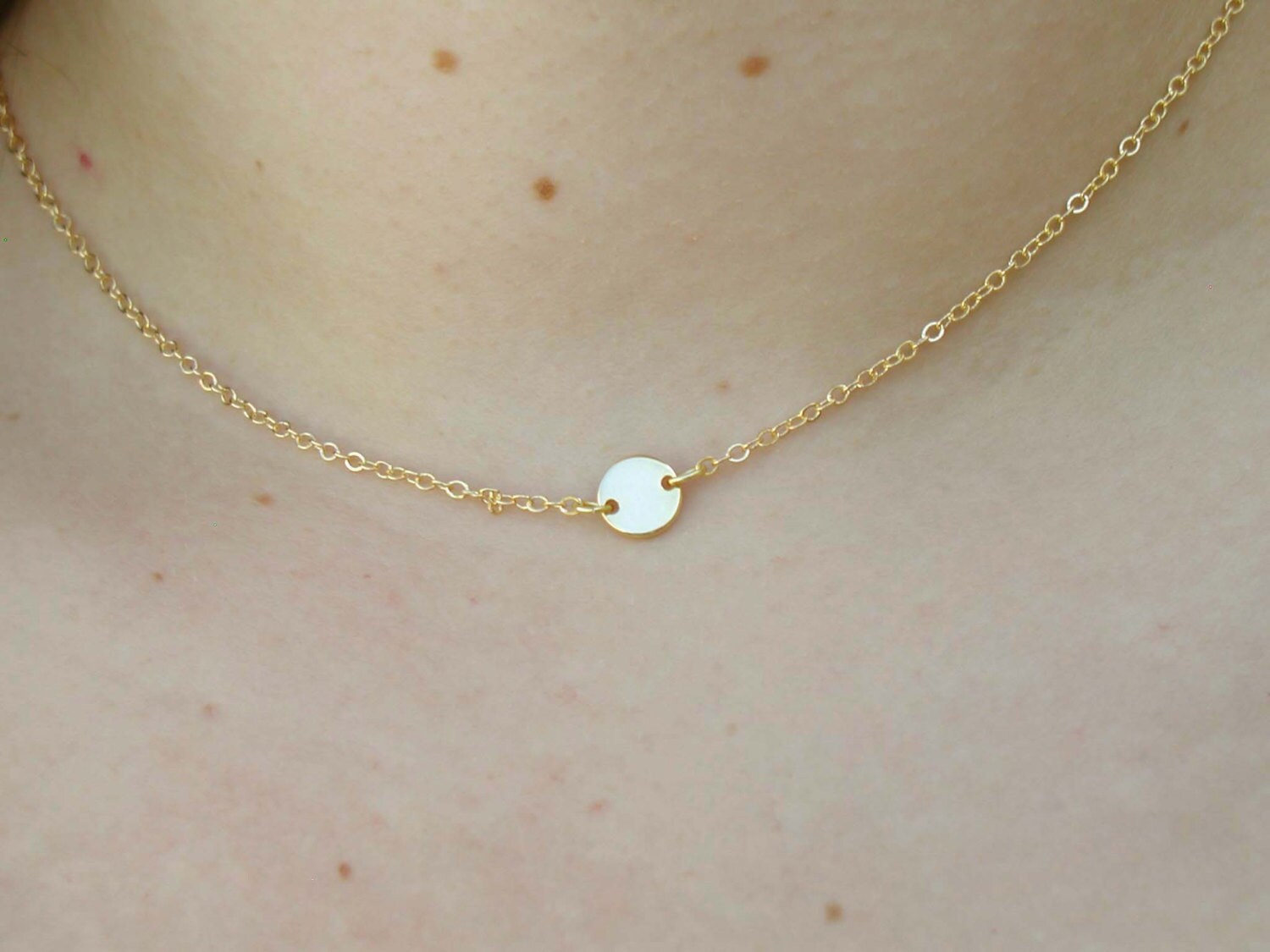 Circle Disc Necklace Charm Necklace Tiny Necklace Etsy UK