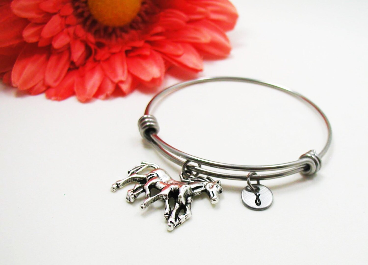 Silver Horse Bracelet Horse Bracelet Initial Charm Charm Etsy