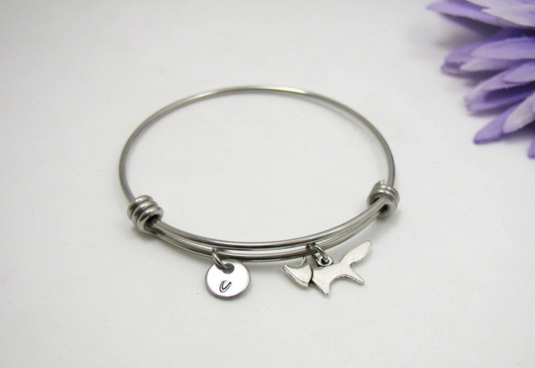 Fox Bracelet Bangle, Fox Charm Bracelet, Charm Bracelet, Initial ...