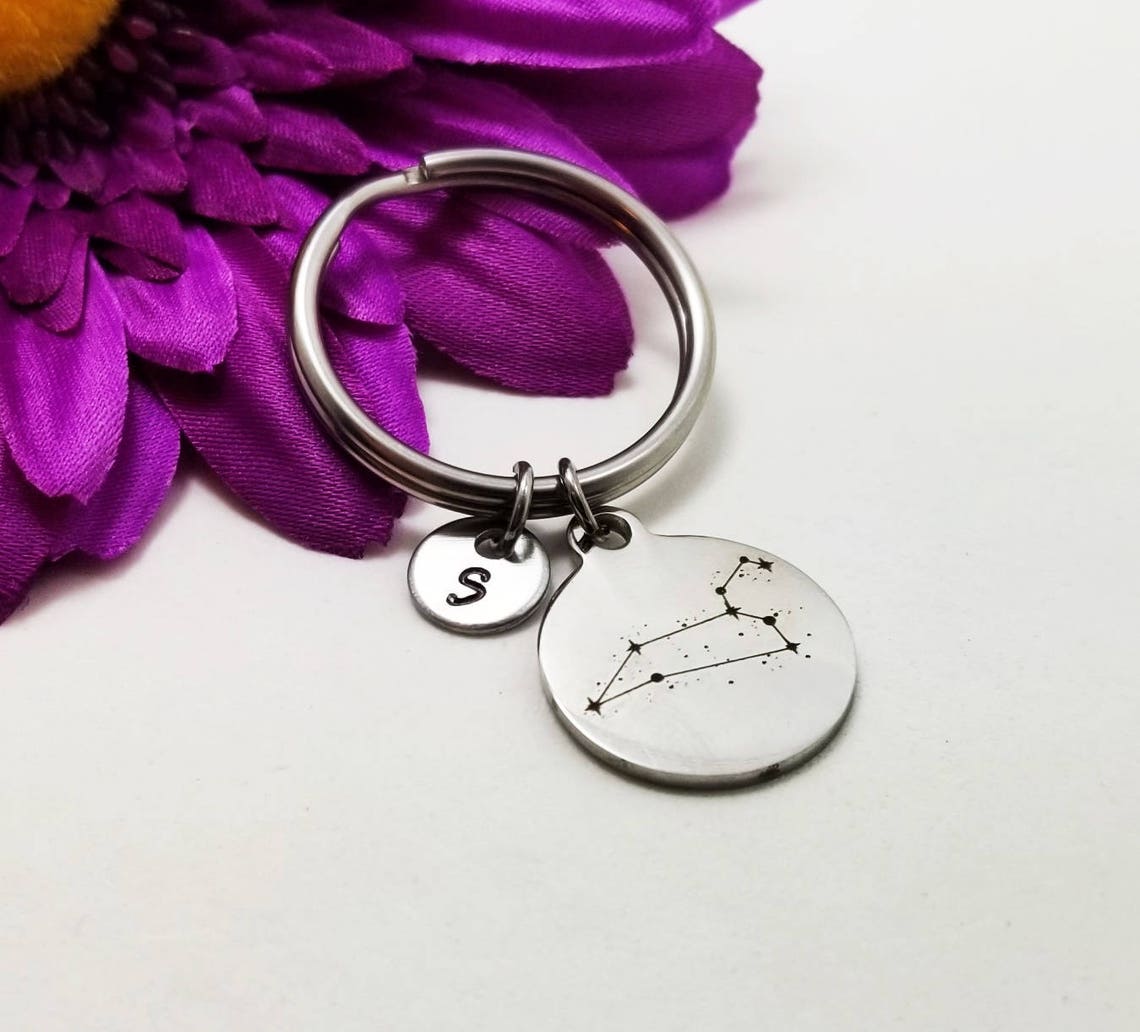 Leo Keychain Zodiac Keychain Initial Keychain Etsy