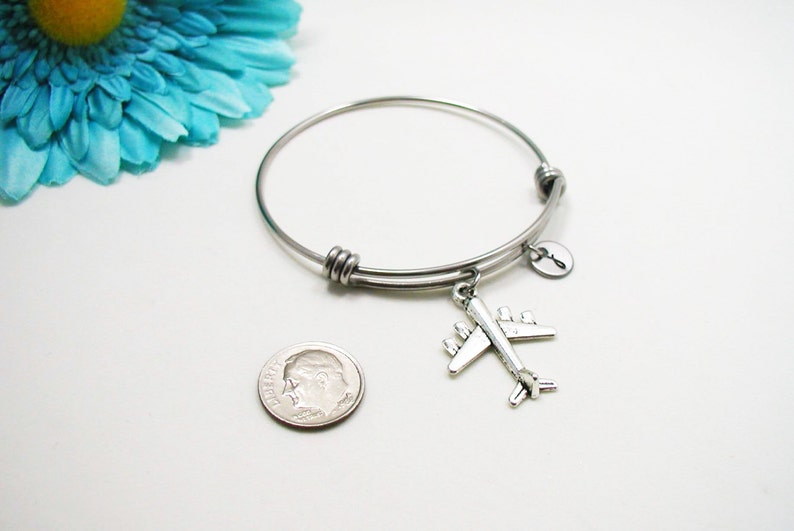 Airplane Bracelet Silver Airplane Bracelet Initial Charm | Etsy