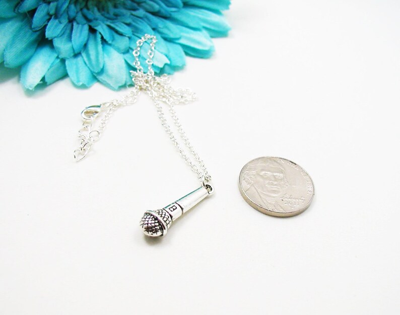 Silver Microphone Necklace Microphone Charm Necklace | Etsy