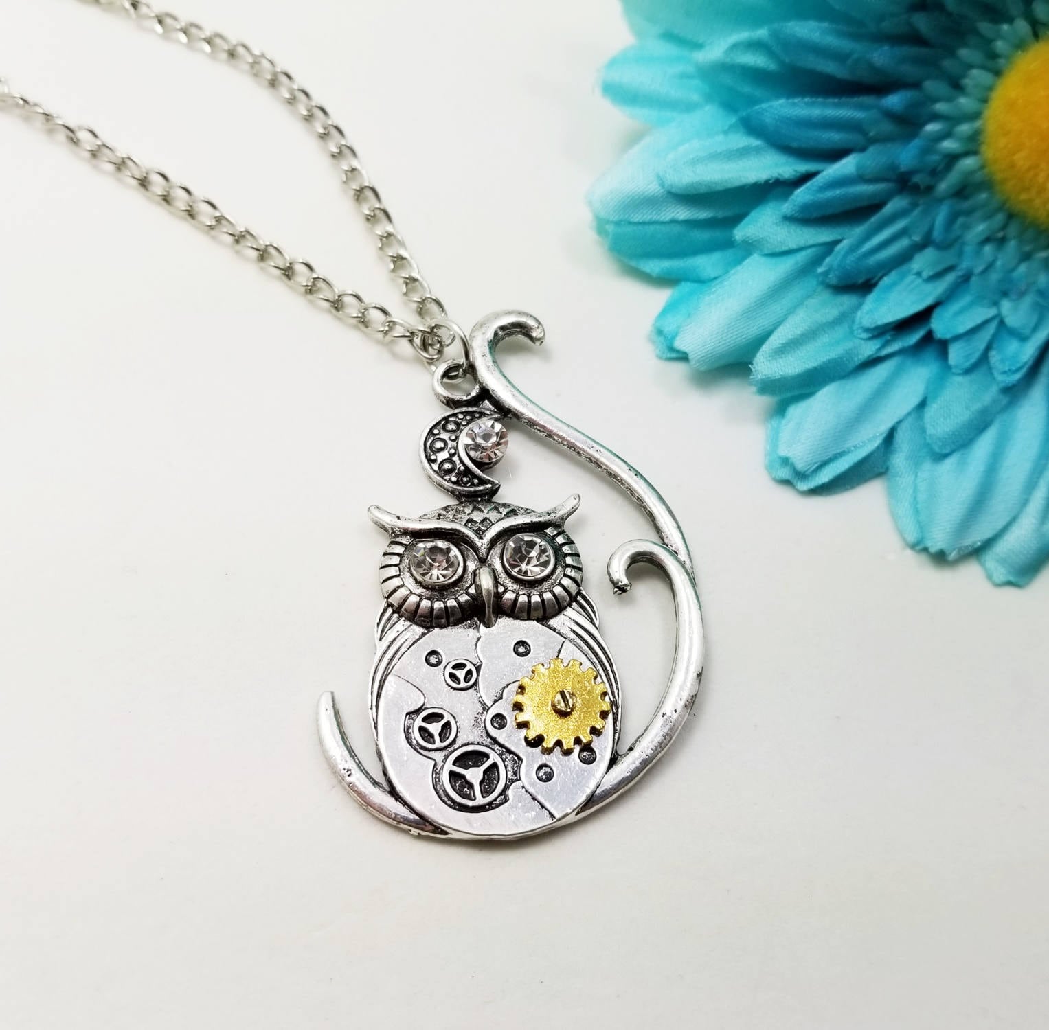 Steampunk Owl Necklace, Copper Necklace, Owl Necklace Gift, Cogs and Gears Necklace, Owl Jewelry, St