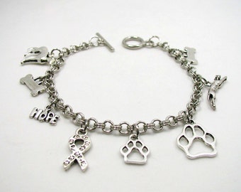 Dog Charm Bracelet, Dog Bracelet, Dog Lover Charm Bracelet, Delicate Bracelet, Dog Jewelry, Gifts Under 20, Affordable Gift, Puppy Charms