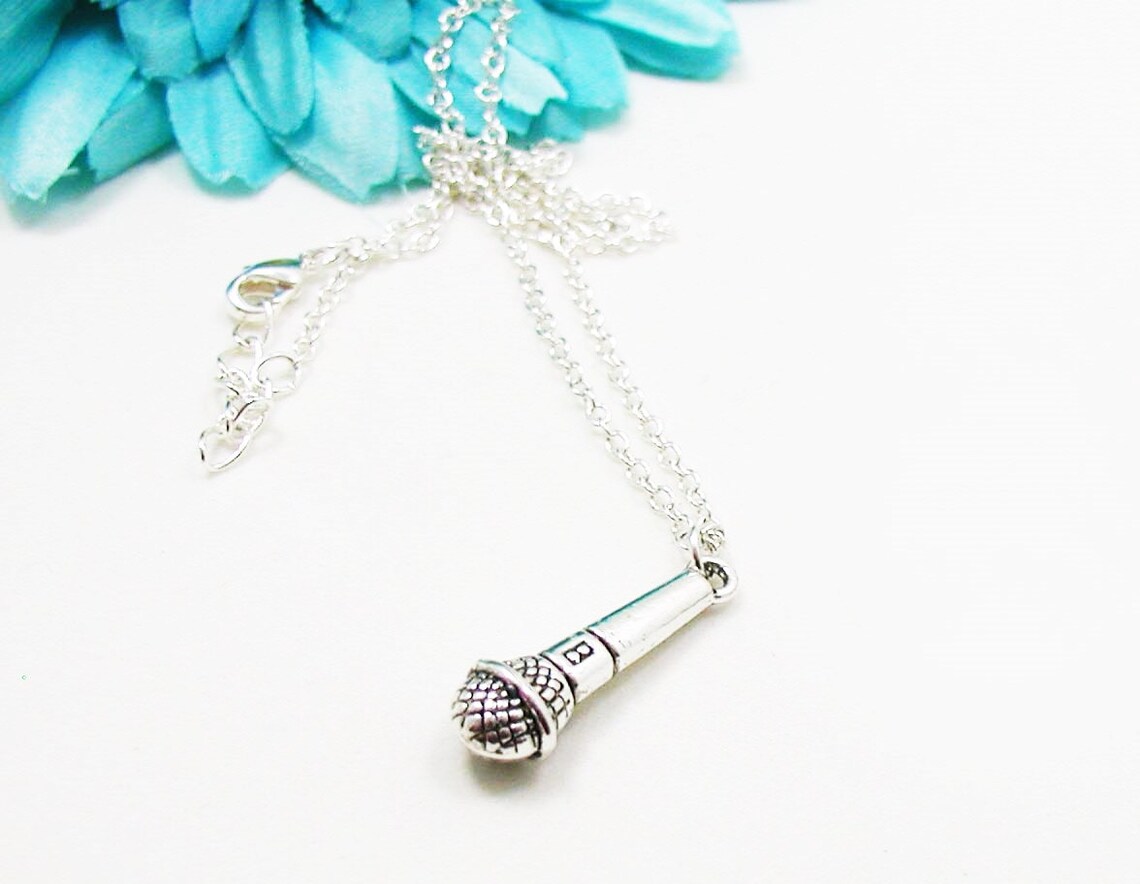 Silver Microphone Necklace Microphone Charm Necklace Etsy