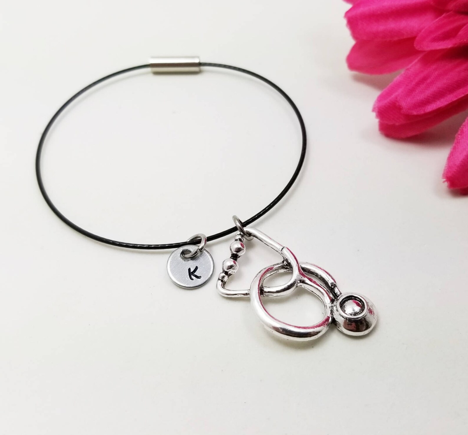 Stethoscope Bangle Stethoscope Bracelet Initial Bracelet Etsy