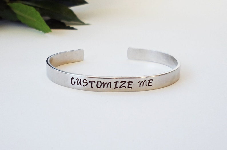 Custom Bracelet Cuff, Personalized Bracelet, Custom Cuff, Handstamped Cuff, Gift for Mom, Aluminum Cuff, Customized Gift, Personalized Cuff image 1