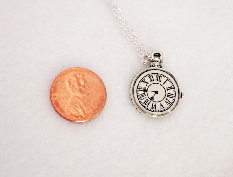 Clock Necklace Charm Necklace Tiny Necklace Delicate Etsy