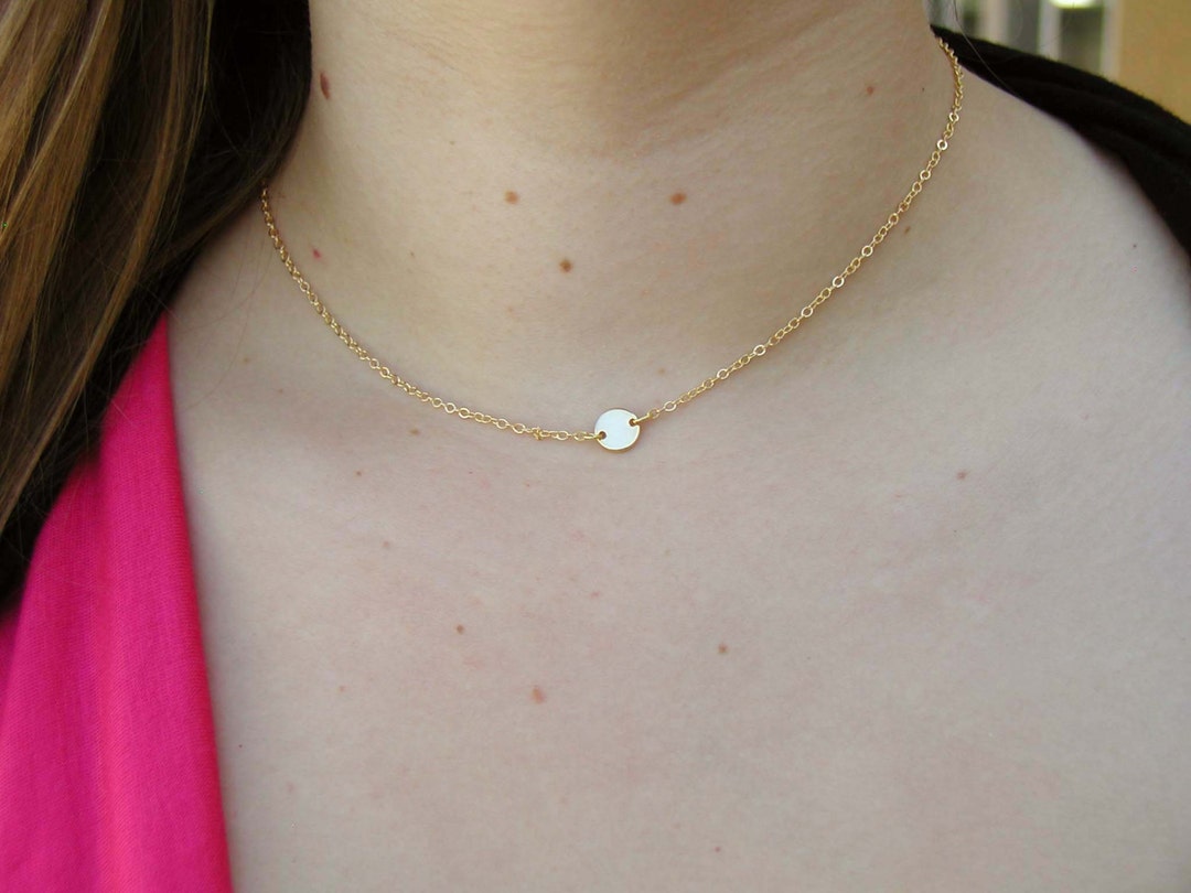 Circle Disc Necklace Charm Necklace Tiny Necklace Delicate Etsy UK