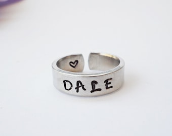 Name Ring, Personalized Ring, Girlfriend Ring, Handstamped Ring, Aluminum Ring Gift, Adjustable Ring, Wedding Ring, Best Friend Jewelry Gift