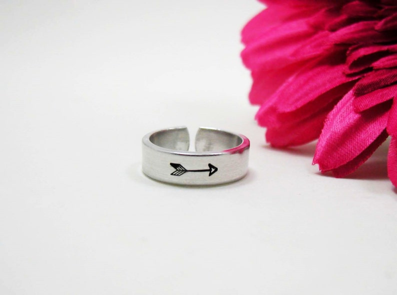 Arrow Ring, Personalized Name Ring, Personalized Ring, Handstamped Ring, Arrow Jewelry, Stamped Arrow, Adjustable Ring, Custom Ring Jewelry image 1