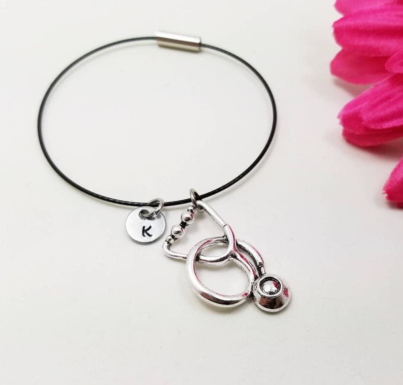 Stethoscope Bangle Stethoscope Bracelet Initial Bracelet Etsy