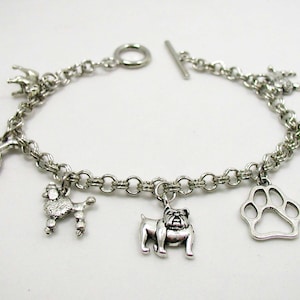 Dog Charm Bracelet, Dog Bracelet, Dog Lover Charm Bracelet, Delicate Bracelet, Silver Jewelry, Gifts Under 20, Animal Lover Bracelet Gift