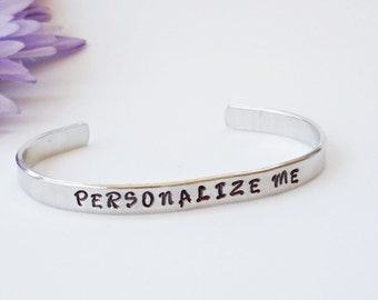 Customized Bracelet Cuff, Personalized Bracelet, Inspirational Bracelet Cuff, Hand Stamped Cuff, Aluminum Cuff, Adjustable Bracelet Cuff