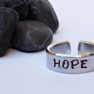 Hope Ring, Personalized Ring, Inspirational Ring, Hand Stamped Ring, Aluminum Ring, Adjustable Ring, Faith Ring, Custom Ring, Hope Jewelry