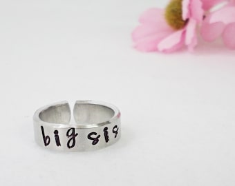 Big Sis Ring, Personalized Ring, Big Sister Ring, Hand Stamped Ring, Aluminum Ring, Adjustable Ring, Sister Jewelry, Best Friend Ring Gift