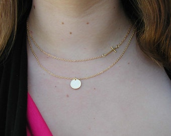 Layering Necklace Set, Delicate Gold Layer Necklaces, Layer Necklace, Monogram Necklace, Cross Necklace, Layered Necklace, Necklace Gift Set