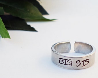 Big Sis Ring, Personalized Ring, Big Sister Ring, Hand Stamped Ring, Aluminum Ring, Adjustable Ring, Best Friend Ring, Girlfriend Jewelry