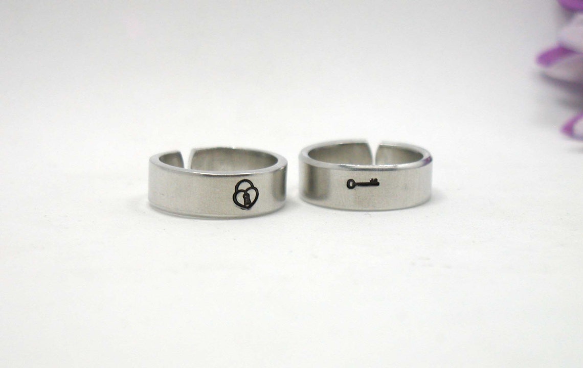 Lock and Key Rings Two Personalized Rings Key and Lock Etsy