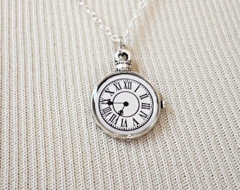 Clock Necklace, Charm Necklace, Tiny Necklace, Delicate Necklace, Watch Necklace, Clock Jewelry, Dainty Clock Necklace, Clock Charm Necklace