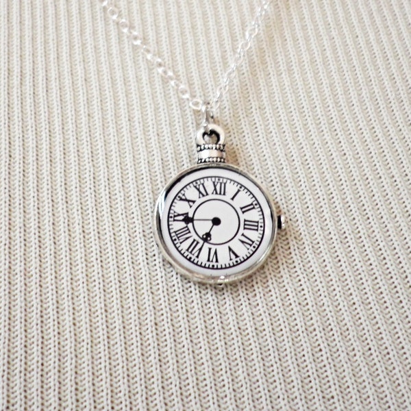 Clock Necklace, Charm Necklace, Tiny Necklace, Delicate Necklace, Watch Necklace, Clock Jewelry, Dainty Clock Necklace, Clock Charm Necklace