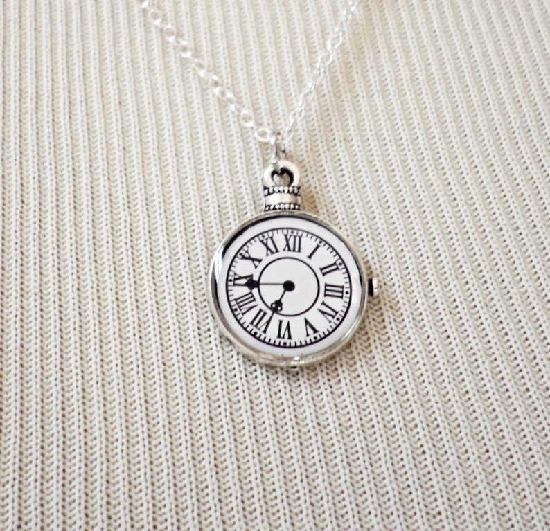 Clock Necklace Charm Necklace Tiny Necklace Delicate Etsy