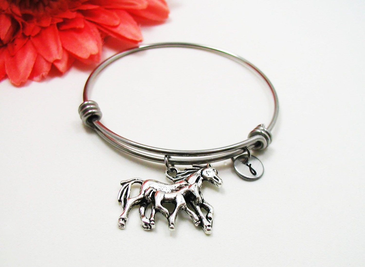 Silver Horse Bracelet Horse Bracelet Initial Charm Charm Etsy
