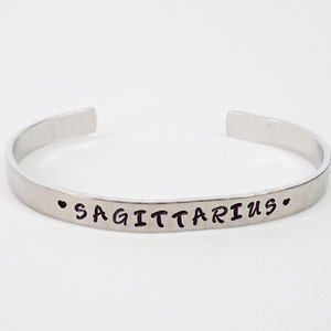 Sagittarius Bracelet, Personalized Birthday Gift, Sagittarius Cuff, Handstamped Cuff, Zodiac Sign Bracelet, Astrology Gift, Birthday Gift