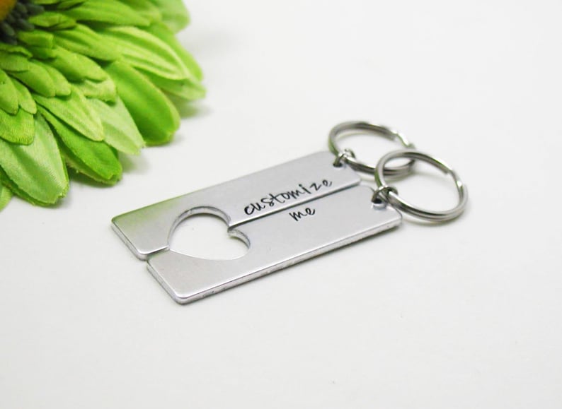 Personalized Keychain Set, Custom Keychain, Engraved Keychain, Couples Keychain, His And Her Keychain, Personalized Gift, Wedding Party Gift image 1