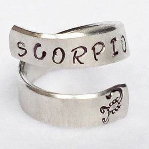 Scorpio Ring, Personalized Zodiac Ring, Personalized Ring, Custom Ring, Handstamped Ring, Astrology Ring, Adjustable Ring, Astrological Gift