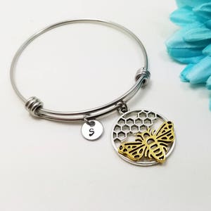 Bracelet abeille, cadeau bracelet abeille, bracelet initiale, bracelet personnalisé, bracelet reine des abeilles, bracelet nid d'abeille, bracelet abeille image 4