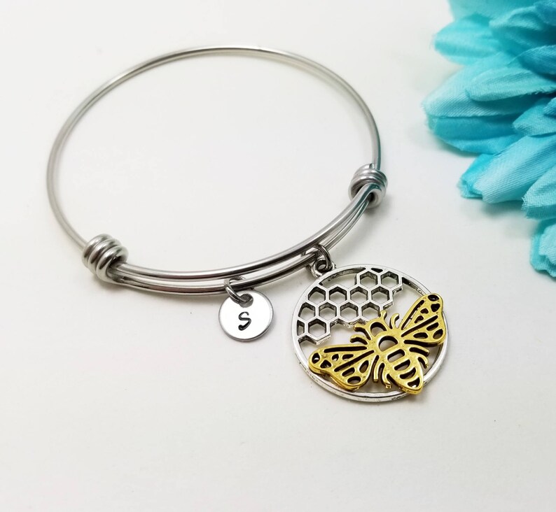 Bracelet abeille, cadeau bracelet abeille, bracelet initiale, bracelet personnalisé, bracelet reine des abeilles, bracelet nid d'abeille, bracelet abeille image 4