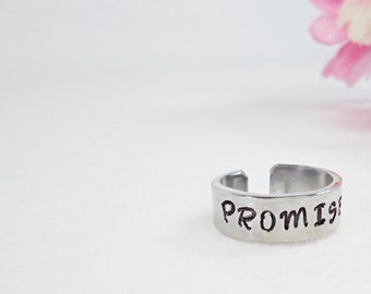 Promise Ring, Personalized Ring, Custom Ring Gift, Handstamped Ring, Girlfriend Gift, Aluminum Ring, Adjustable Ring, Valentine Jewelry Gift