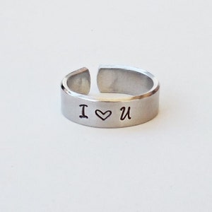 I Love You Ring, Personalized Ring, Best Friend Ring, Gift For Her, Aluminum Ring, Adjustable Ring, Silver Ring, Girlfriend Ring Jewelry