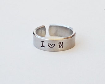 I Love You Ring, Personalized Ring, Best Friend Ring, Gift For Her, Aluminum Ring, Adjustable Ring, Silver Ring, Girlfriend Ring Jewelry