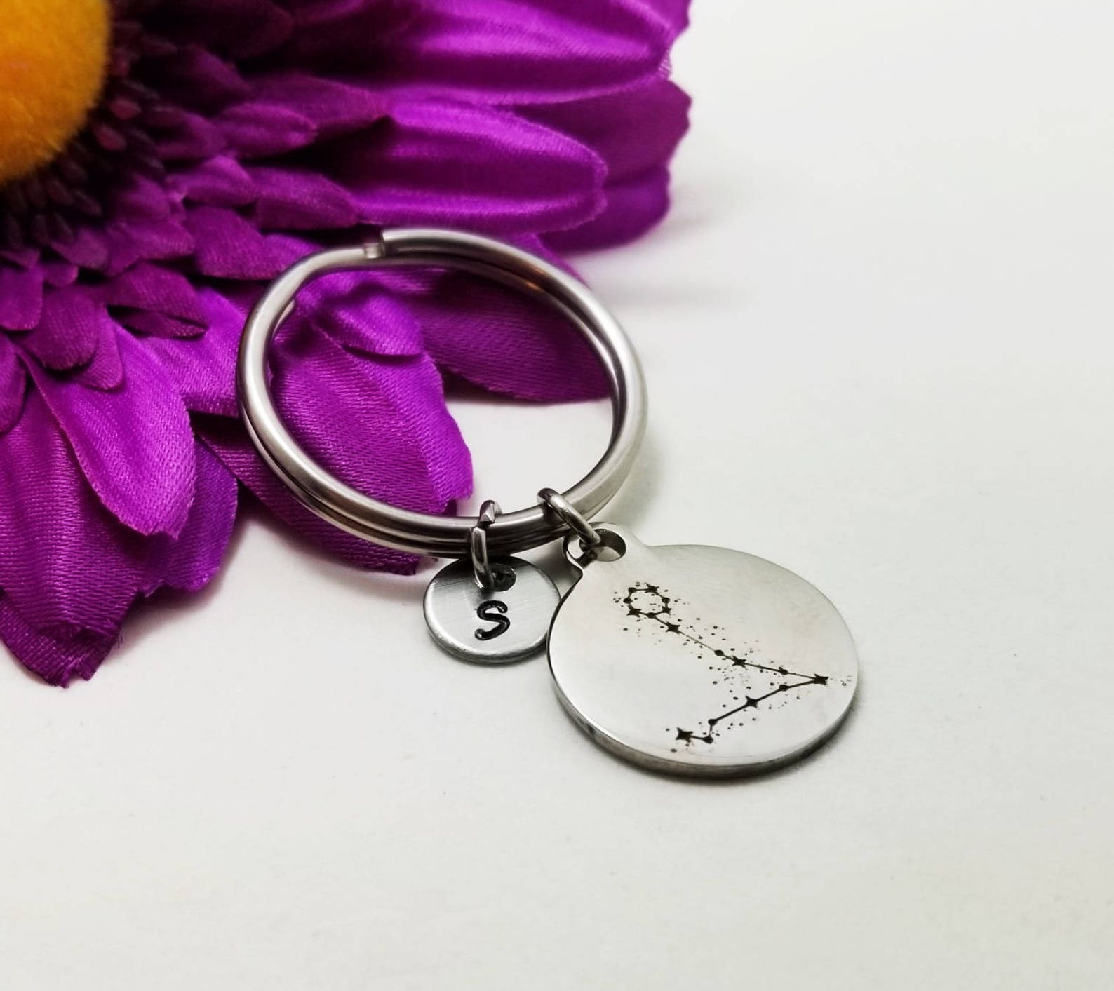 Pisces Keychain Zodiac Keychain Initial Keychain Etsy