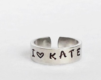 Love Ring, Personalized Ring, Girlfriend Gift, Best Friend Ring, Hand Stamped Ring, Aluminum Ring, Adjustable Ring, Customized Jewelry Gift