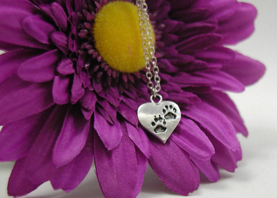 Paw Print Necklace Charm Necklace Tiny Paw Necklace Etsy