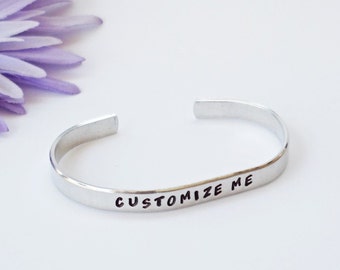 Silver Bracelet Cuff, Personalized Bracelet, Sister Bracelet Cuff, Hand Stamped Cuff, Aluminum Cuff Jewelry, Adjustable, Sister Jewelry Gift