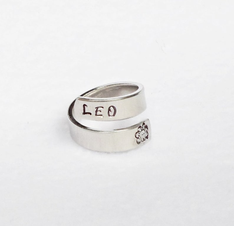 Leo Ring, Personalized Zodiac Ring, Personalized Ring, Custom Ring, Hand Stamped Ring, Astrology Ring, Adjustable Ring, Astrological Gift image 2