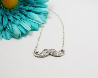 Mustache Necklace - Moustache Charm Necklace - Movember Charm - Geeky Gift Necklace - Hipster Necklace - Silver Mustache - Mustache Jewelry